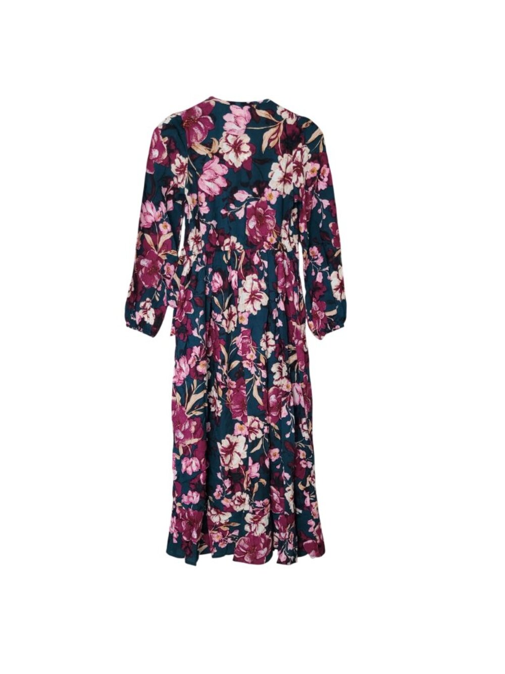 Hand Of The Bee Floral Maxi Dress Size S Pine Plum Long Sleeve Wrap Style NWT - Picture 2 of 9
